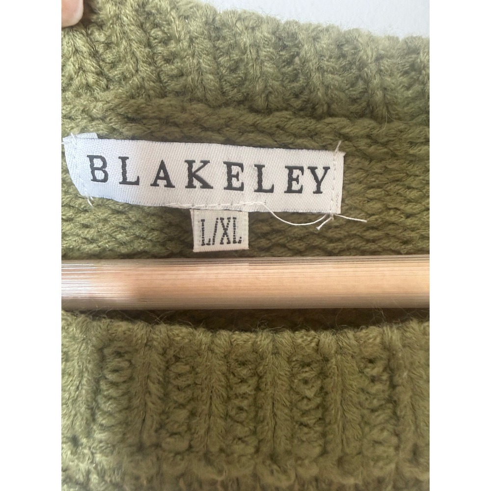 Blakeley Kadie Striped Sweater Olive Green Cream Chunky Knit Pullover L/XL - Picture 3 of 4